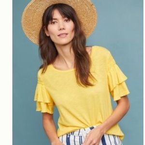 t.la (Anthropologie) Yellow Flutter Sleeve Tee